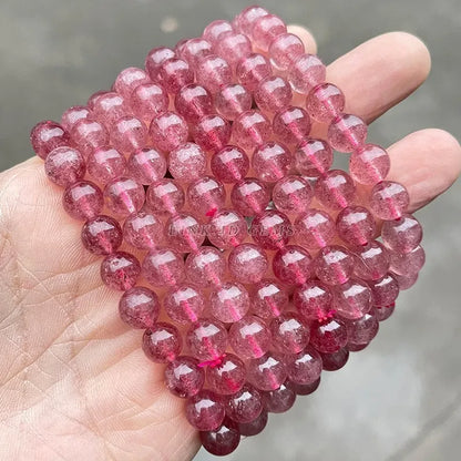 Jd 3a natural brasil morango quartzo pulseiras moda feminina cristal vermelho claro redondo contas amantes strand bangles jóias
