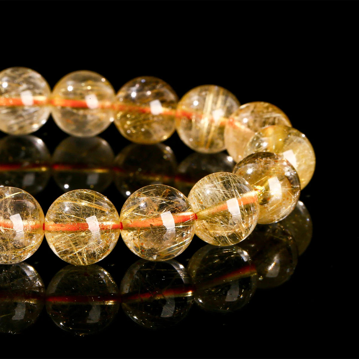 Jd 4a qualidade gelo natural dourado rutilado quartzo riqueza sorte grânulo pulseiras mulheres homens energia cura estiramento mão jóias presente