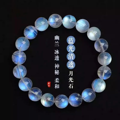 Natural moonstone pulseira feminino azul luar vitreo material indiano gelo transbido azul luar arco-íris sorte handstring