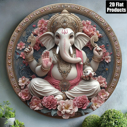Cuadro Ganesha Floral: Impresión Circular. Impresión decorativa plana con efecto visual de profundidad.