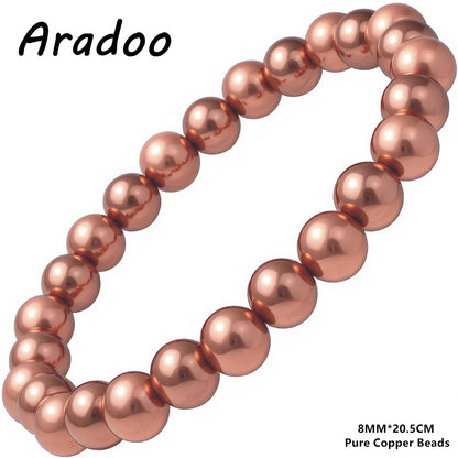 Pulseira de contas de cobre puro ARADOO para mulheres e homens, presentes de joias