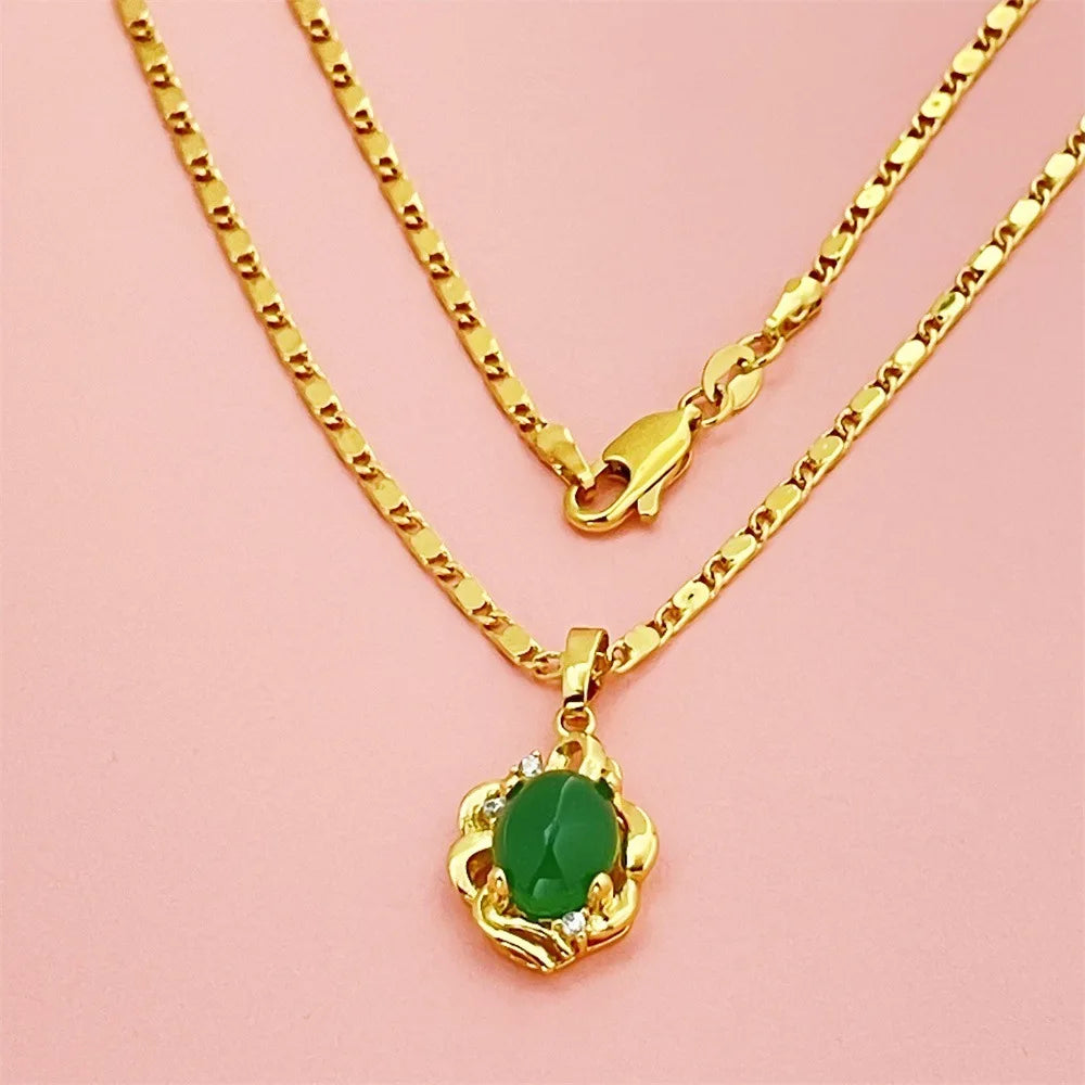 Luxo 24K 9999 Ouro Puro ouro real colar com pingente de jade feminino