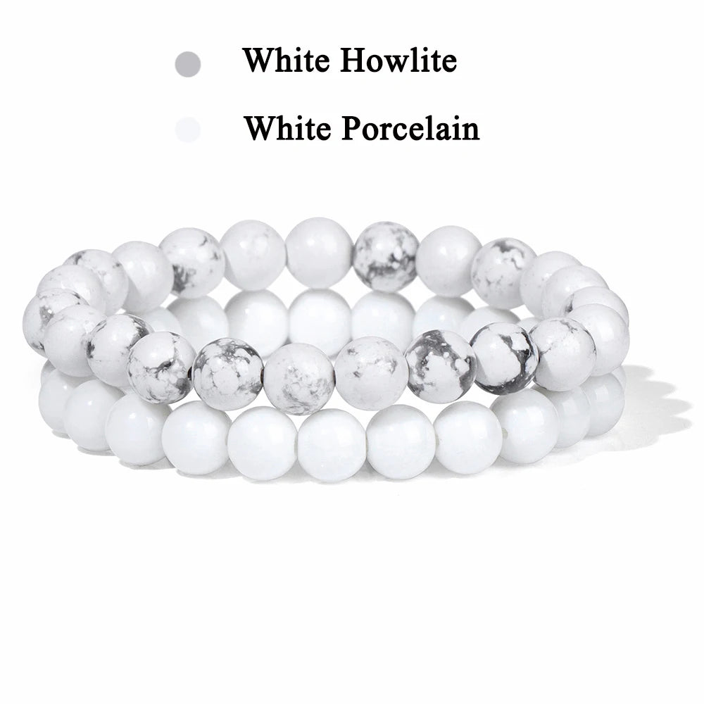 Conjunto de 2 pulseras de piedra de 8 mm