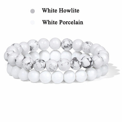 Conjunto de 2 pulseras de piedra de 8 mm
