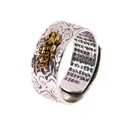 Anel Feng Shui PIXIU com Amuletos, Anel Ajustável com Escultura de Escritura para Prosperidade e Sorte, Joia para Mulheres e Homens, Presente