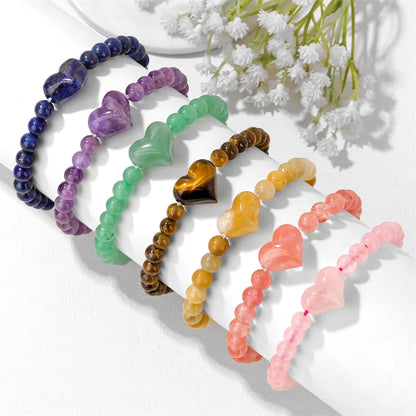 Pulseira de Contas de Ametista Natural de 6mm com Contas de Quartzo Rosa em Formato de Coração, Pulseira da Moda para Mulheres, Joia de Energia Curativa, Presente