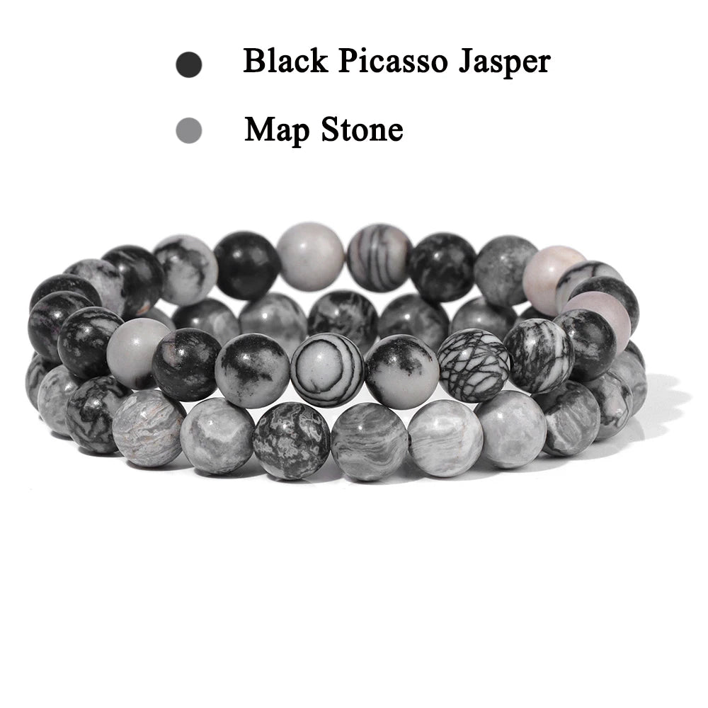 Conjunto de 2 pulseras de piedra de 8 mm