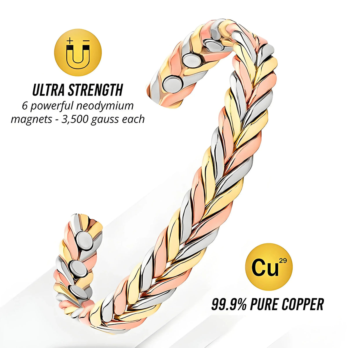 ARADOO-Pulseira Ajustável De Cobre Para Mulheres, 99,9% De Cobre Puro, Pulseira De Punho, Presentes De Jóias
