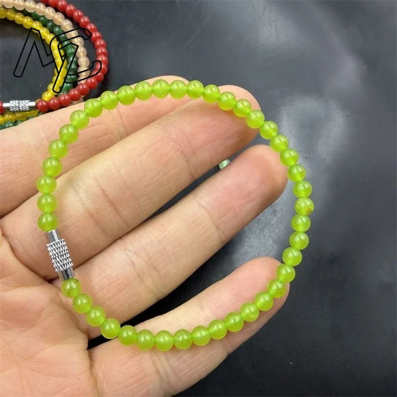Pulseira de Jade Verde Natural e Esmeralda de 4mm com Calcedônia, Joia Requintada e Moderna para Jovens, Presente de Feriado Mais Vendido