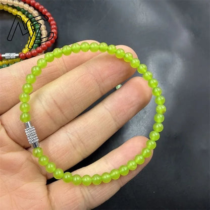 Pulseira de Jade Verde Natural e Esmeralda de 4mm com Calcedônia, Joia Requintada e Moderna para Jovens, Presente de Feriado Mais Vendido