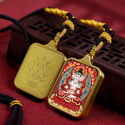 Vintage titânio aço thangka pingentes estilo tibetano zhakiram amarelo deus da riqueza colar talismã masculino e feminino