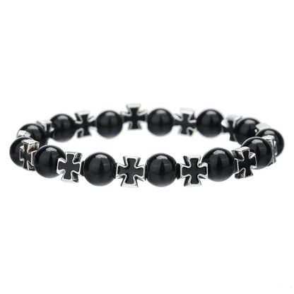 Moda vintage cruz frisado pulseiras para homens proteção de saúde ins estilo retro fosco pedra pulseiras na mão