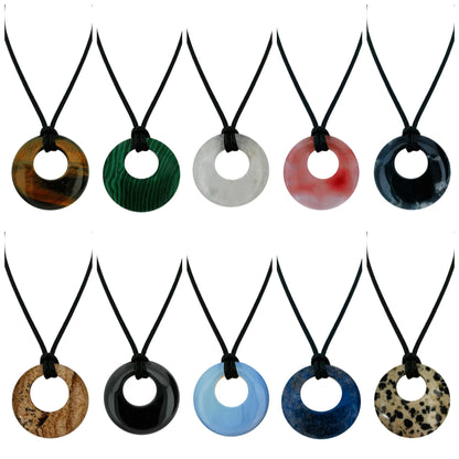 28mm círculo donut cura cristais colar natural semi-precioso chakra pedra preciosa amuleto moeda da sorte donuts charme proteção