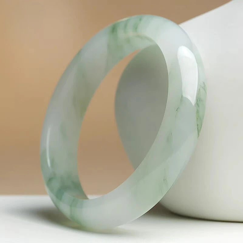Gelo Transparente Tianshan Jade Pulseira, Pulseira Flor Faixa Larga para Namorada