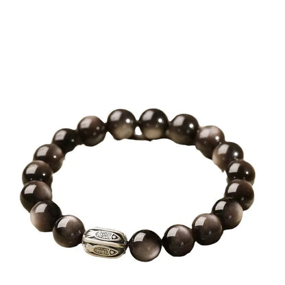 Pulseira de prata S999 com obsidiana prateada, estilo chinês, com motivo de carpa koi da sorte, para o Ano do Dragão, que traz bênçãos e prosperidade, unissex, presente para casais.