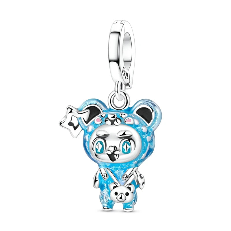 Original 925 prata esterlina encantos grânulo china ano novo vermelho encantos nova boneca pingente fecho aberto caber multi estilo pulseira original