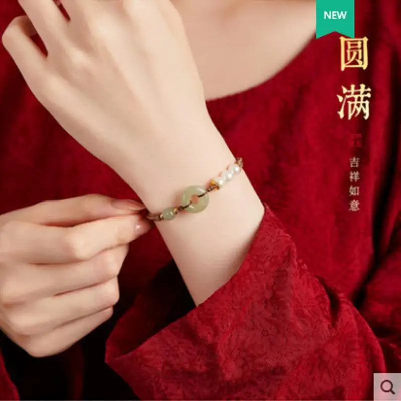 Hotan Jade Fivela Xia Hongsheng Pearl Ping uma Pulseira de Tecido Sorte Presentes de Férias Femininos