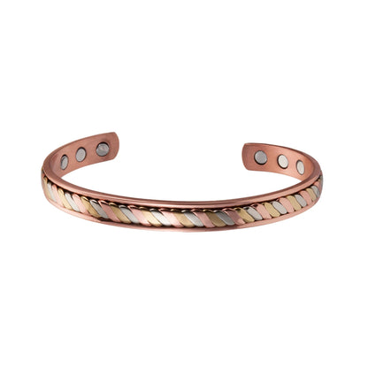 Vinterly-Pulseiras Magnéticas de Cobre para Mulheres, 8mm, Rosa Torcida, Ajustável, Ímãs de Energia Sanitária, Pulseiras Metálicas, Punho Redimensionável, Jóias