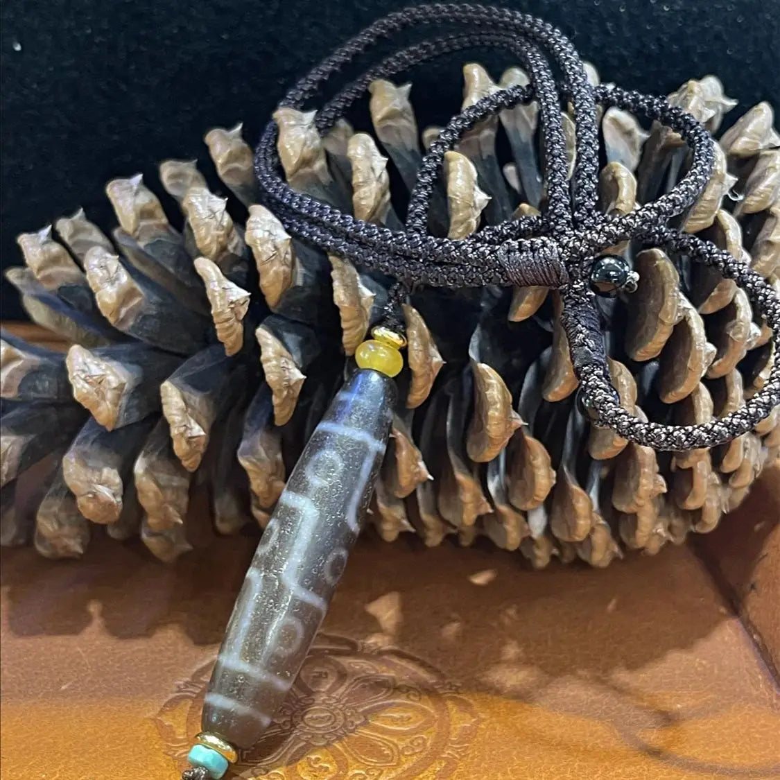 Colar com pingente estilo étnico, 1 conjunto, âmbar natural, turquesa, embelezado, ágata, nove olhos, dzi, estilo étnico, presente de aniversário