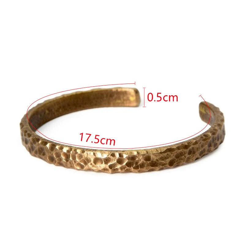 Pulseira de Metal Cobre Sólido Martelado Rústica Vintage Punk Unissex Bracelete Ajustável Joia Viking Presente para Homens e Mulheres