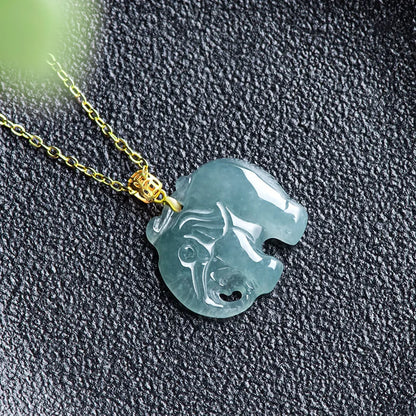 Pingente de Jade Azul Natural em Forma de Elefante Pequeno com Ouro 18K para Colar Feminino