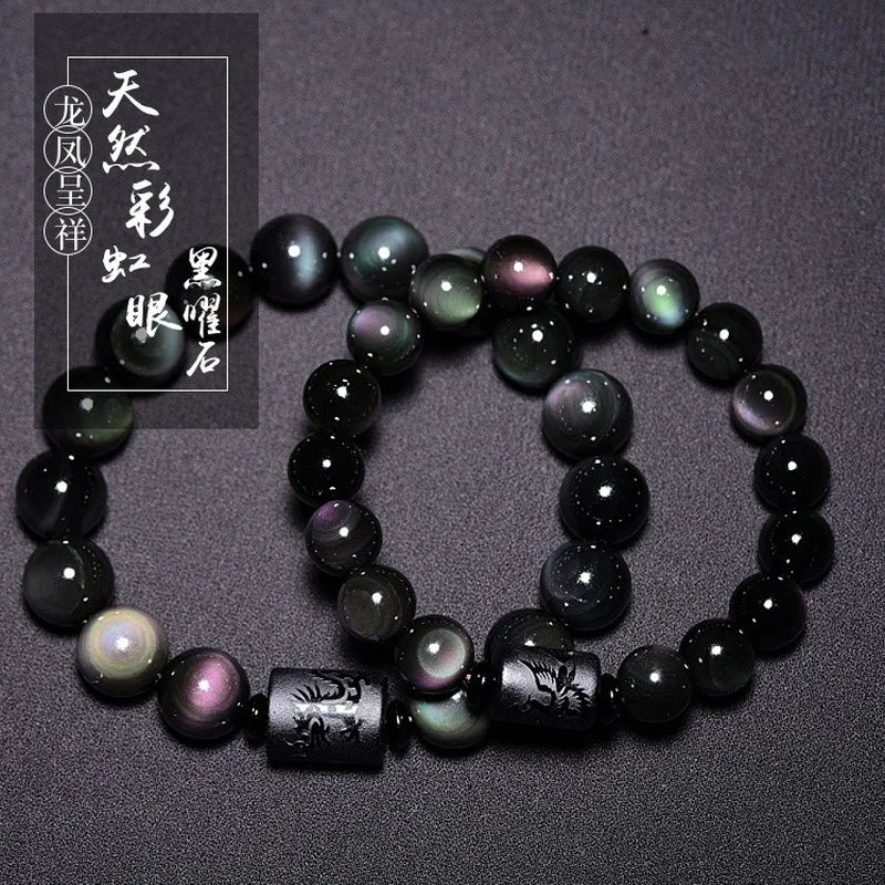 Pulsera de obsidiana con dragón y fénix