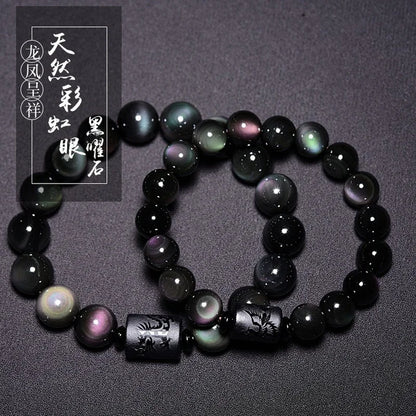 Pulsera de obsidiana con dragón y fénix