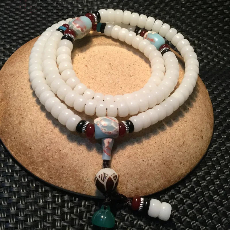 108 branco bodhi raiz contas pulseira lótus mala colar budista oração Strand pulseiras para mulheres buda meditação presente 9x6mm