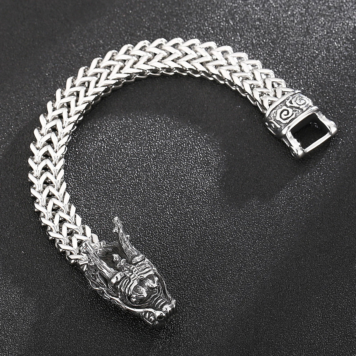 Pulseira com pingente de dragão de 12 mm com corrente de malha - aço inoxidável 316L - KB 148282 -KJX