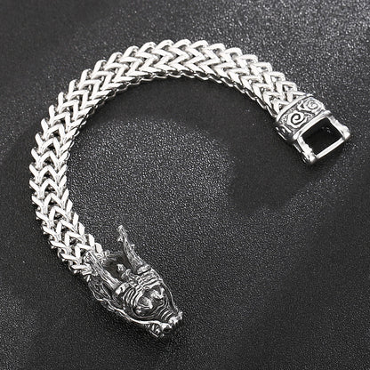 Pulseira com pingente de dragão de 12 mm com corrente de malha - aço inoxidável 316L - KB 148282 -KJX