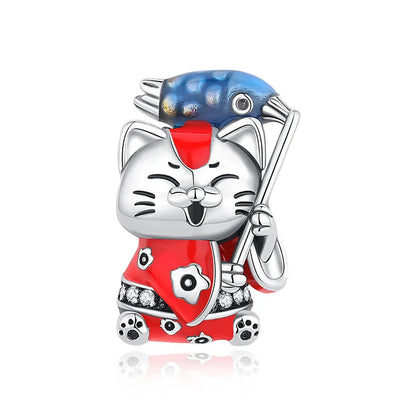 Pingentes de Prata Esterlina 925 Gato da Sorte Ano Novo Chinês Contas para Pulseiras e Colares Femininos Joias