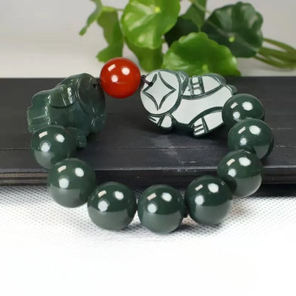 Pulseira dupla Pixiu de jade verde Pulseira de contas de Buda Pulseiras masculinas e femininas