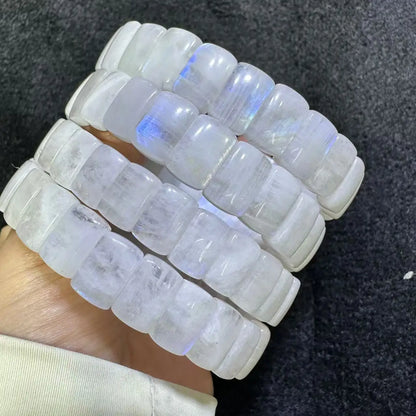 Aaaaa boa qualidade azul arco-íris moonstone pulseira de pedra natural jóias pulseira para mulher para presente atacado! cerca de 8 * 12mm