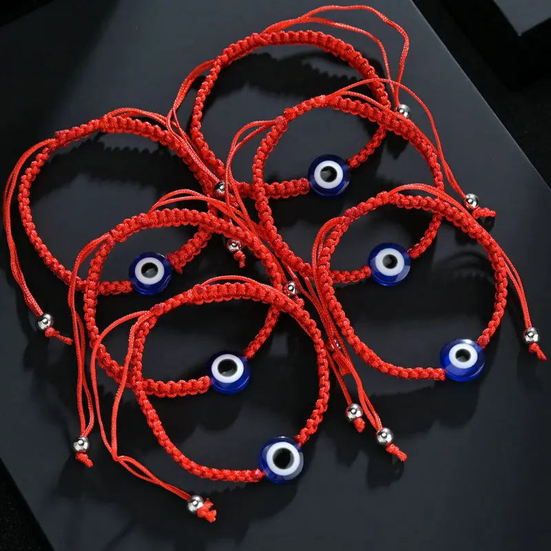 12pçs pulseira azul mau olhado vermelho, mulheres, homens, 7 nós, corda trançada artesanal, ajustável, amizade, casal, joias