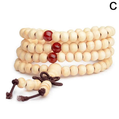 Terço de Contas Budistas de Sândalo Vermelho Estilo Chinês com Folha Pequena, Pulseira e Colar de Contas Multicamadas com Laca para Homens e Mulheres