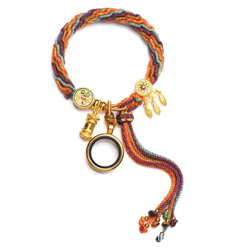 Pulsera Rueda de Oración · Cordón Multicolor