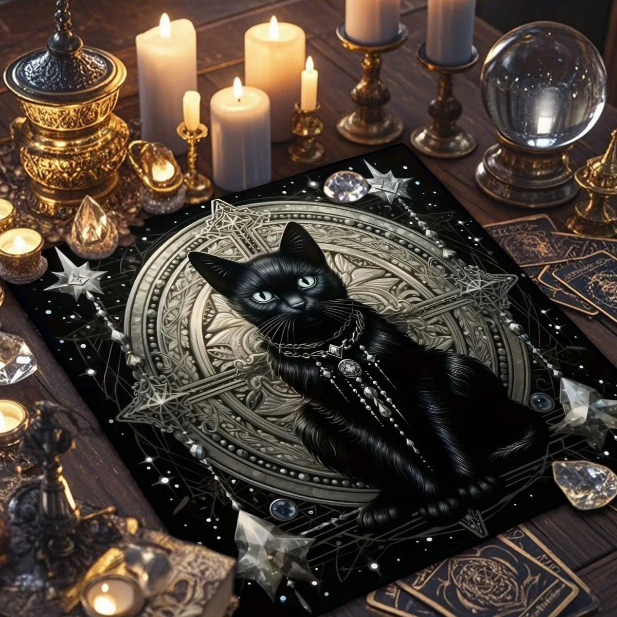 Mantel Gato Lunar · Tarot y Altar