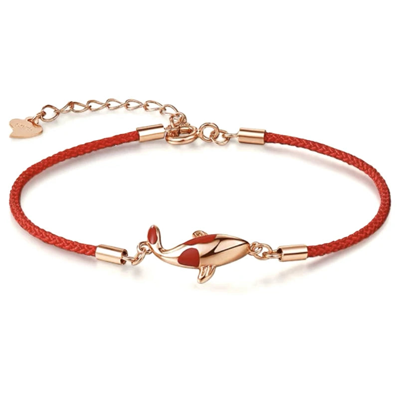 Pulseira da Sorte de Corda Trançada com Pingente Koi, Fio Vermelho, Presente de Dia dos Namorados, Presente para Casal