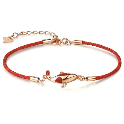 Pulseira da Sorte de Corda Trançada com Pingente Koi, Fio Vermelho, Presente de Dia dos Namorados, Presente para Casal