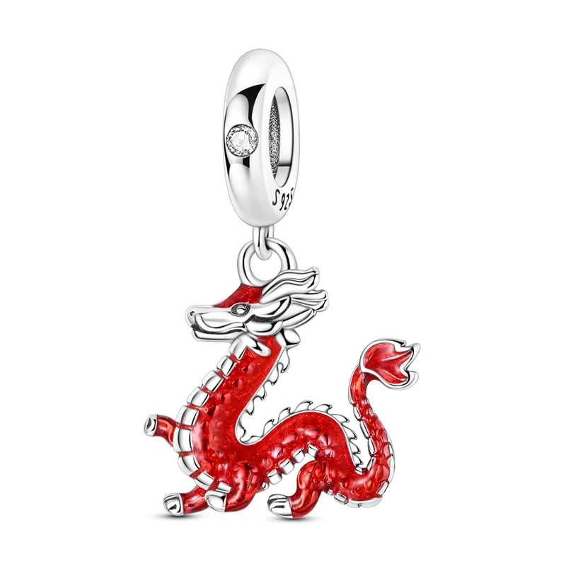 Original 925 prata esterlina encantos grânulo china ano novo vermelho encantos nova boneca pingente fecho aberto caber multi estilo pulseira original