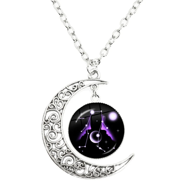 12 constellation escorpião sagitário capricórnio aquarius pingente prata cor crescente lua colar jóias presente de aniversário