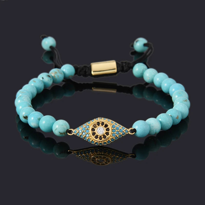 Luxo natural turquesa contas mau olhado encantos homem pulseira para mulher artesanal jóias presente