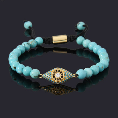Luxo natural turquesa contas mau olhado encantos homem pulseira para mulher artesanal jóias presente