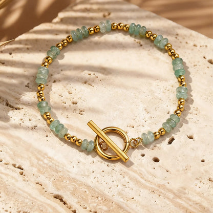Pulseira de Corrente com Fechos OT e Contas Espaçadoras Pequenas de Pedra Natural Vnox para Mulheres, Pulseiras de Ametistas, Malaquita e Aventurina Verde