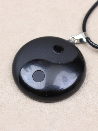 Colar com Pingente de Cristal Obsidiana Negra Tai Chi Ba Gua para Casais, Design Simples, Acessório de Joalheria Unissex em F...