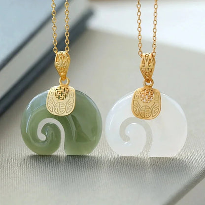 Colar Choker de Pedra Natural Jade Hetian com Pingente de Elefante para Mulheres, Presente de Aniversário