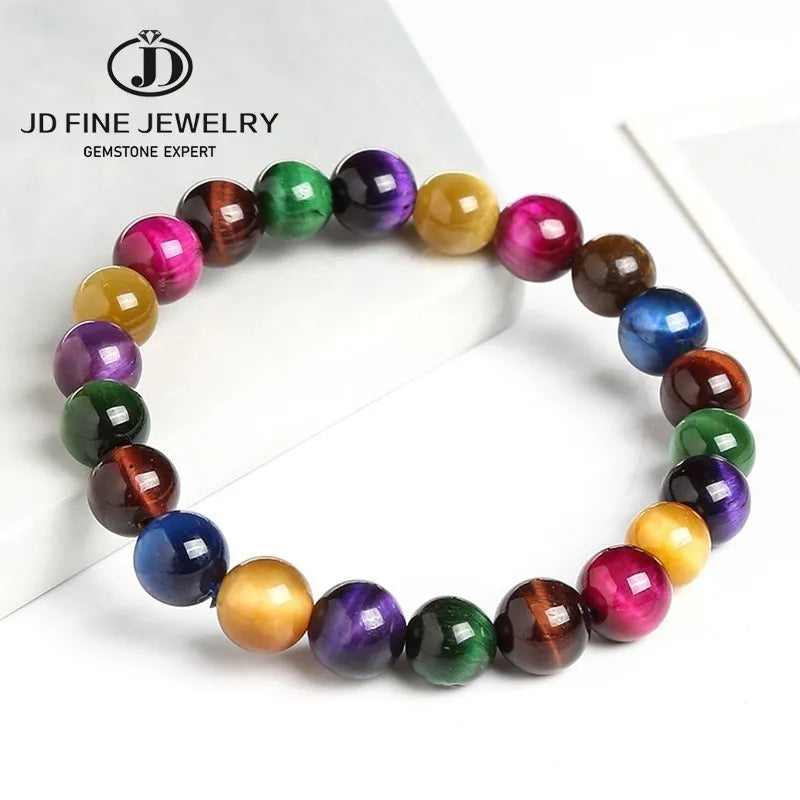 Pulsera de ojo de tigre azul redonda