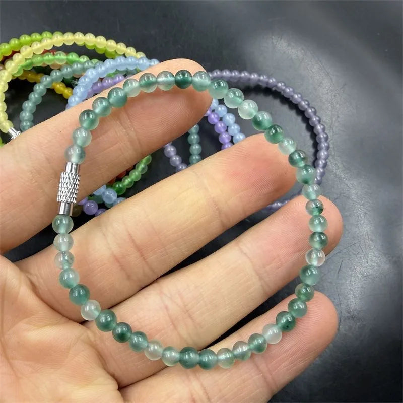 Pulseira de Jade Verde Natural e Esmeralda de 4mm com Calcedônia, Joia Requintada e Moderna para Jovens, Presente de Feriado Mais Vendido