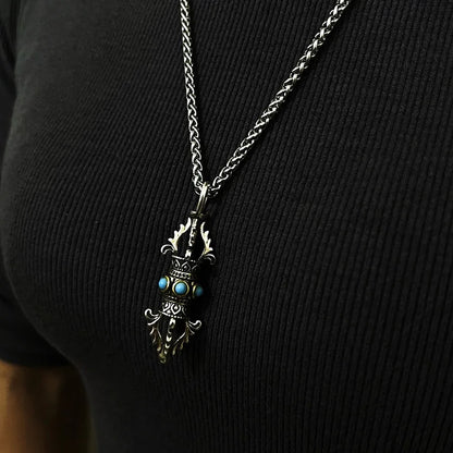 Pingente vajra retrô para homens e mulheres, conjunto com colar de turquesa, pingente de rei com tendência nacional para homens