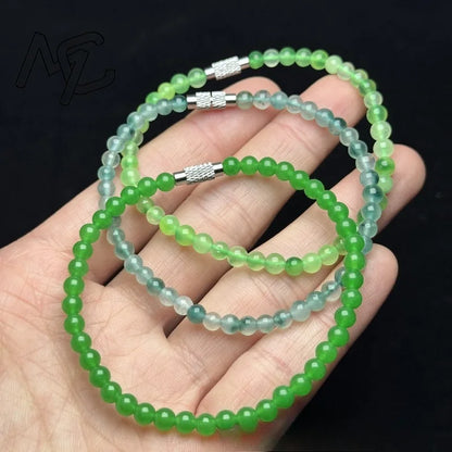 Pulseira de Jade Verde Natural e Esmeralda de 4mm com Calcedônia, Joia Requintada e Moderna para Jovens, Presente de Feriado Mais Vendido